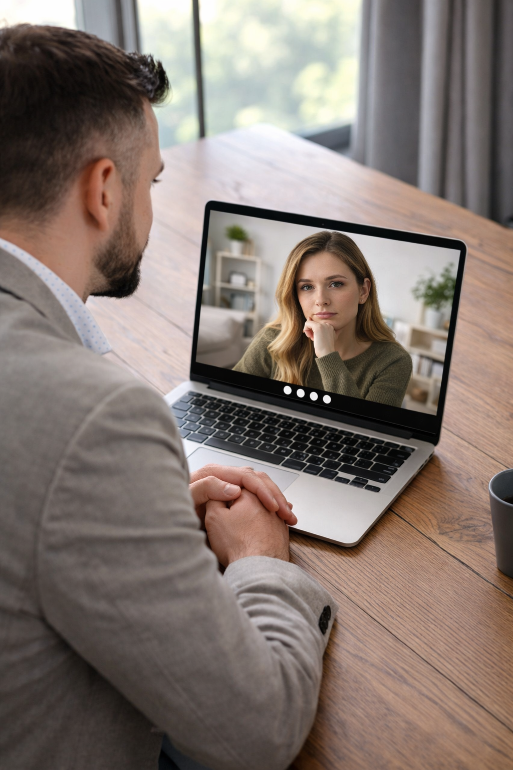 Psychoterapia podświadomości online – terapeuta Michał Janiak podczas sesji wideo, uważne słuchanie i bezpieczna przestrzeń | E-Moc-Ja