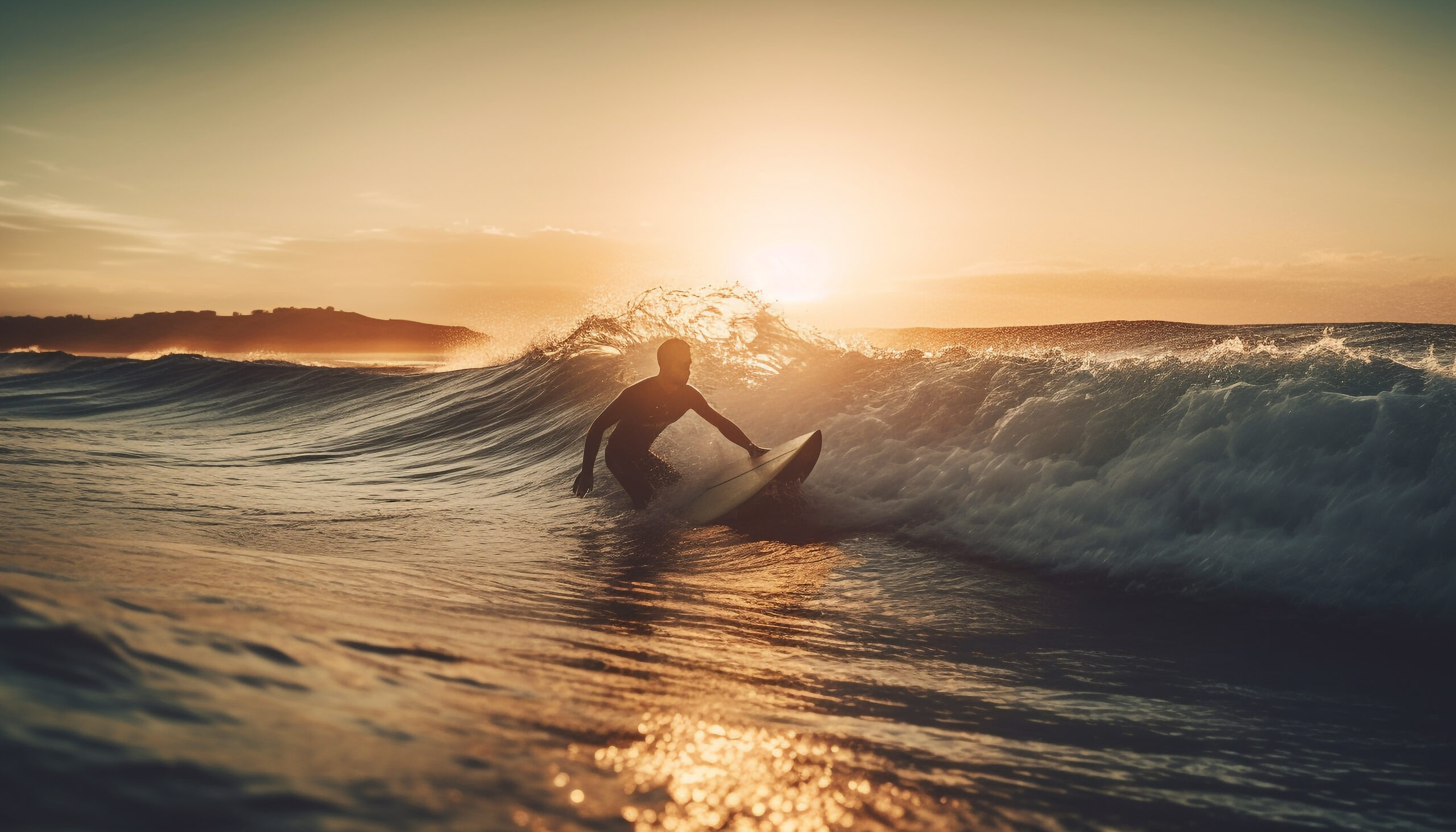 Surfer na fali o zachodzie słońca – metafora uważności i pracy z emocjami w psychoterapii